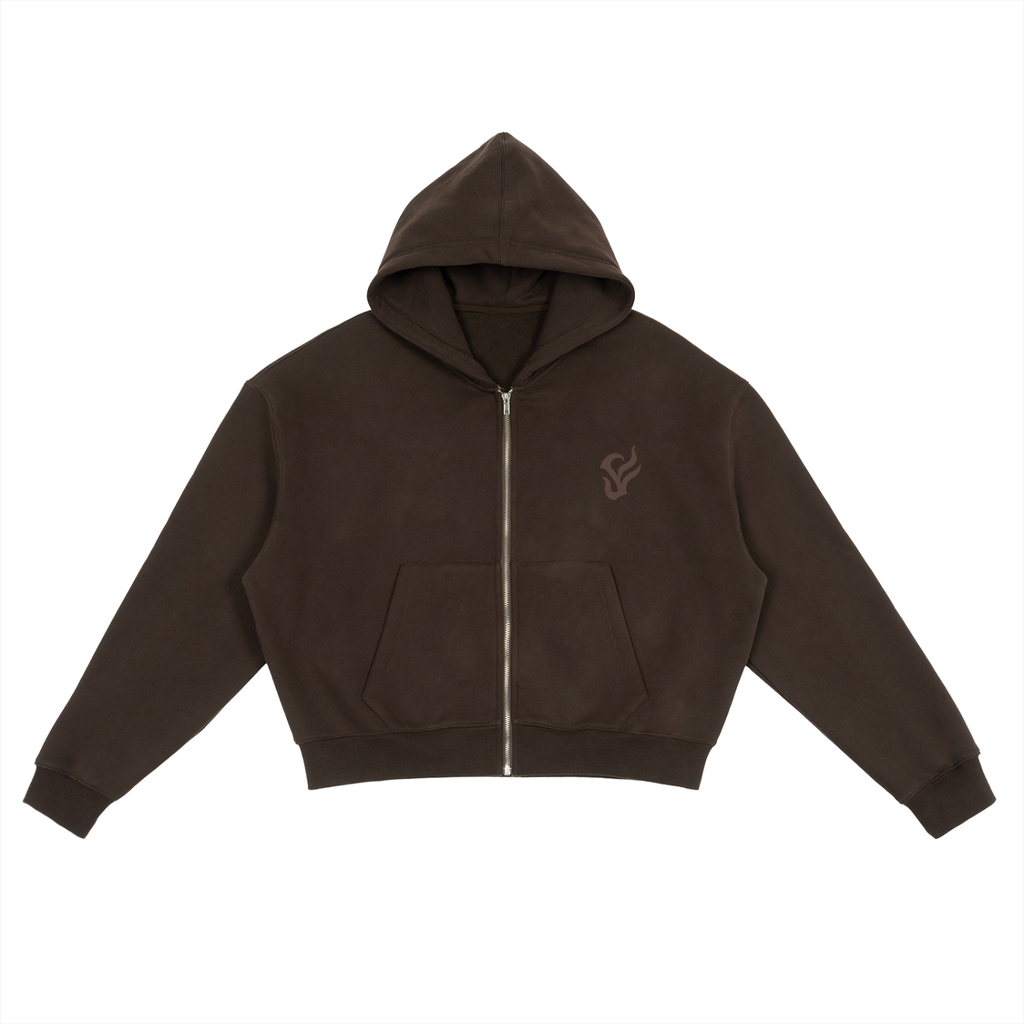 Fleece Zip-Up Hoodie Brown