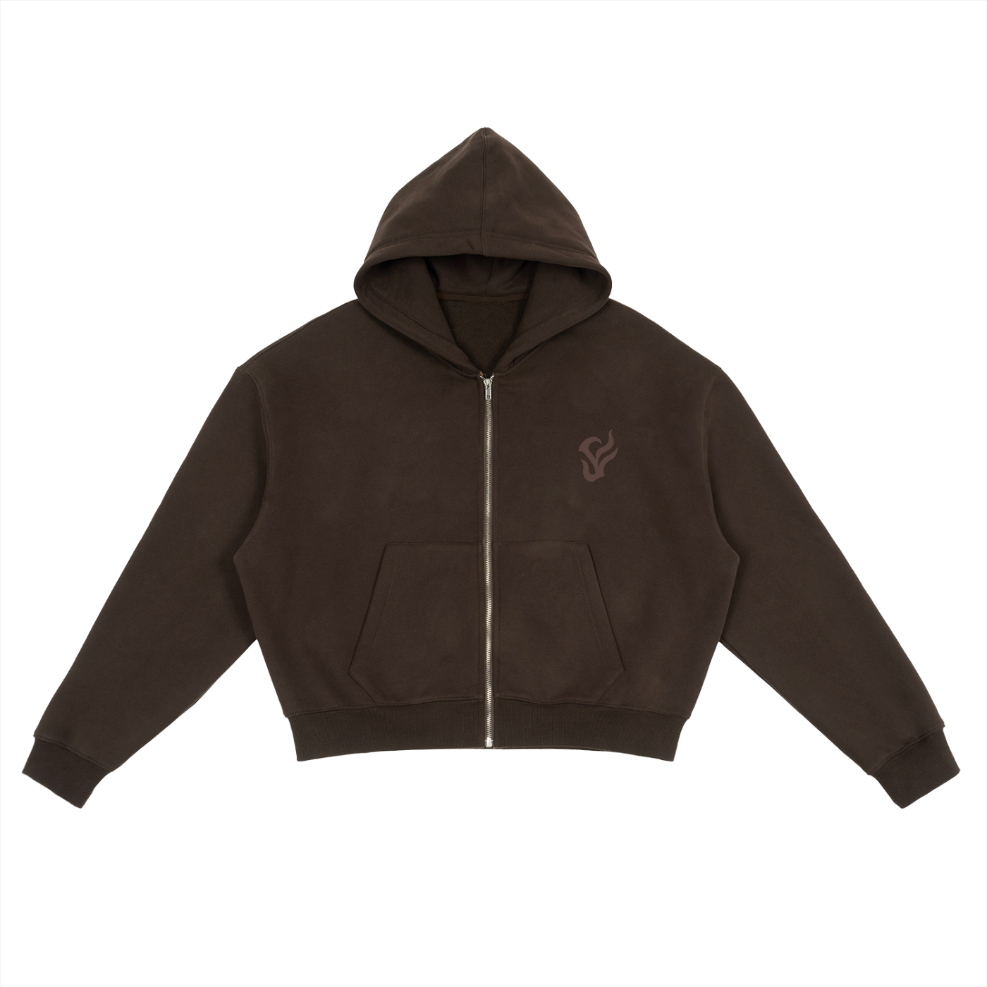Fleece Zip-Up Hoodie Brown