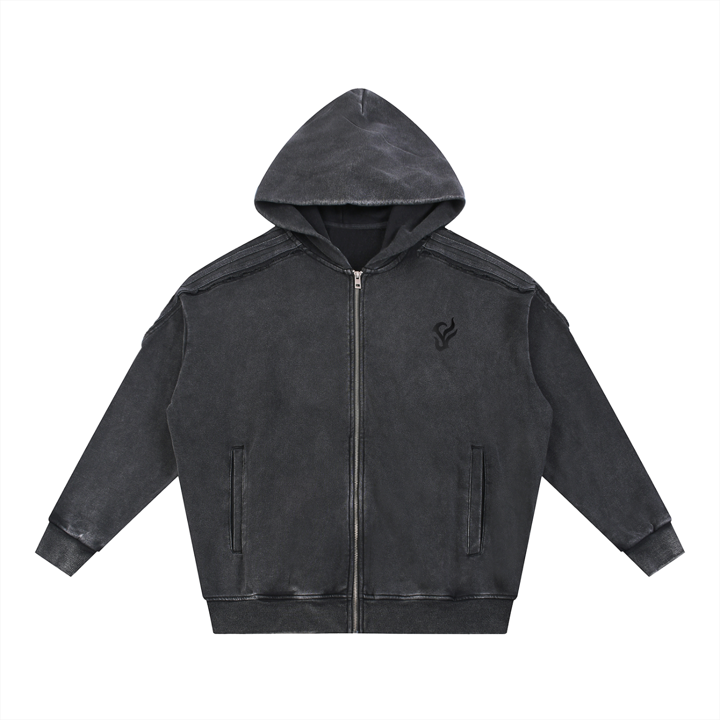 Snow Washed Tape Raw Edge Zip Hoodie